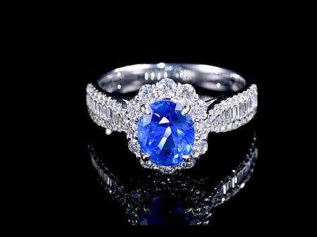 Laboratory cultivation of sapphire inlaid diamond rings, prices may fluctuate, please contact customer service when placing an order